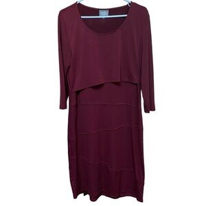 Milk Nursingwear Burgundy Red Long Sleeve Tiered Nursing Friendly Dress Size L